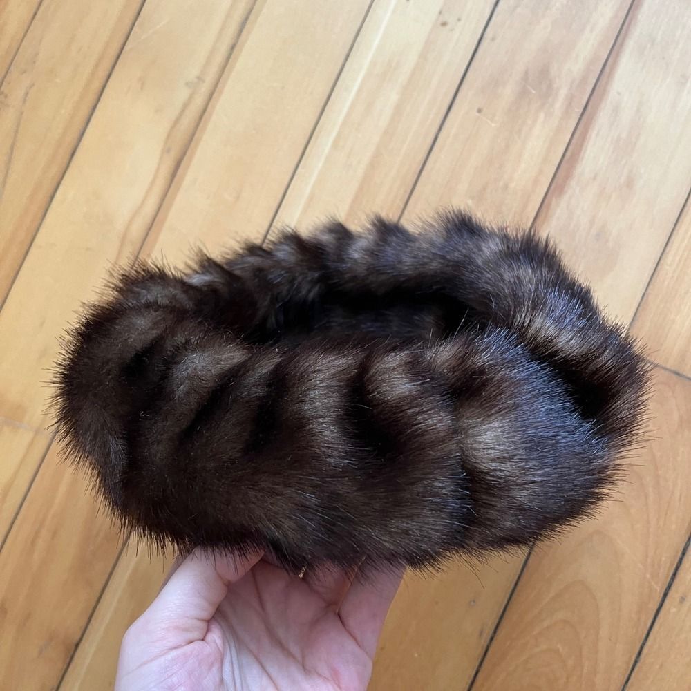 Vintage Mink Fur Headband Bandana Scarf Wrap Dark Brown